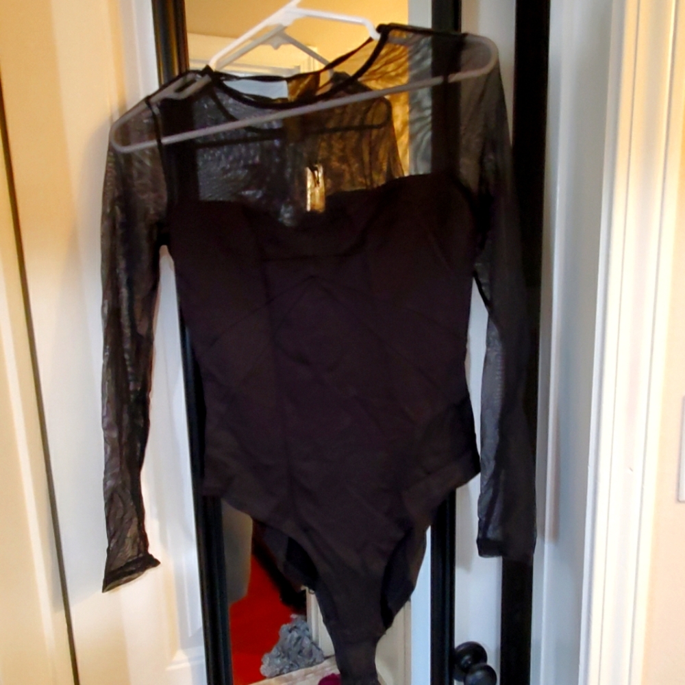 Black long sleeve mesh bodysuit size 8